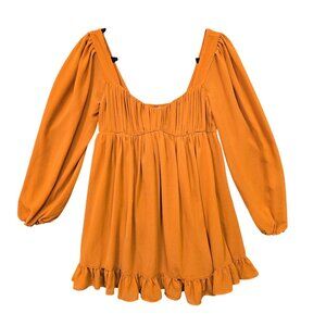 Abercrombie Fitch Orange Square Neck Babydoll Dress Ruffle Hem Long Sleeve S
